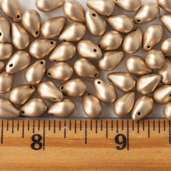 6x9mm Glass Teardrop Beads - Gold Matte - 50 Beads