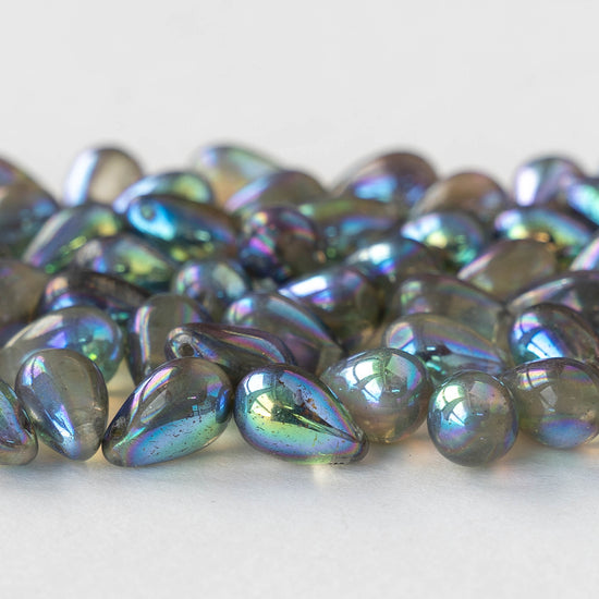 6x9mm Glass Teardrop Beads - Iridescent Black Diamond - 30 Beads