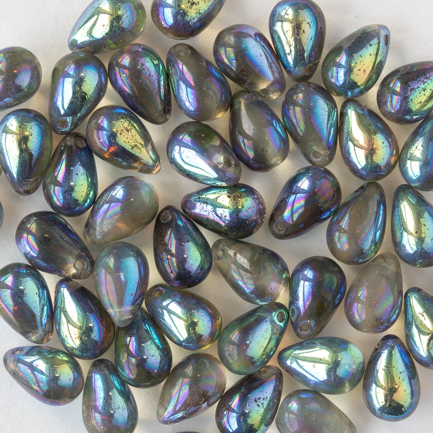 6x9mm Glass Teardrop Beads - Iridescent Black Diamond - 30 Beads