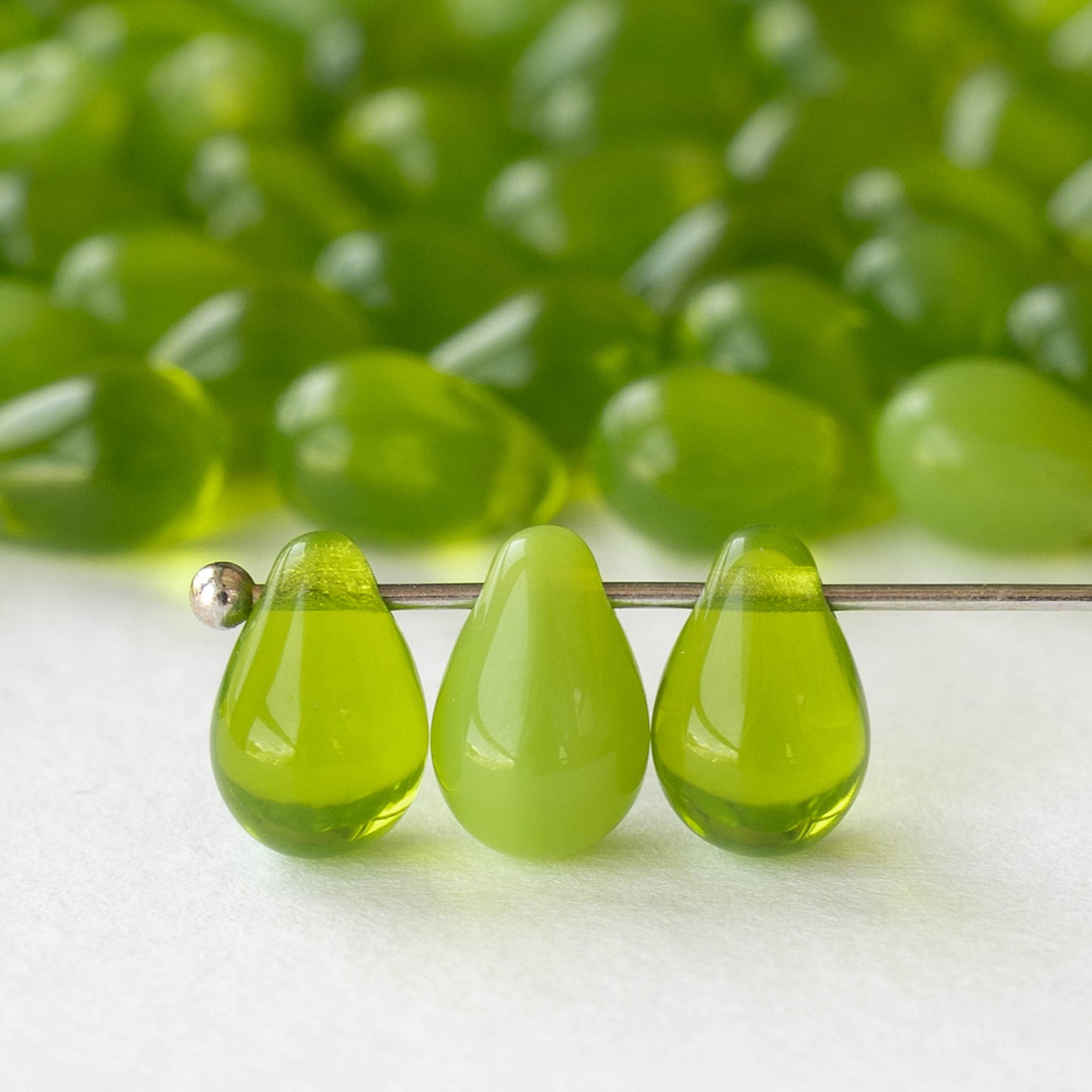 6x9mm Glass Teardrop Beads - Green - 40 Beads
