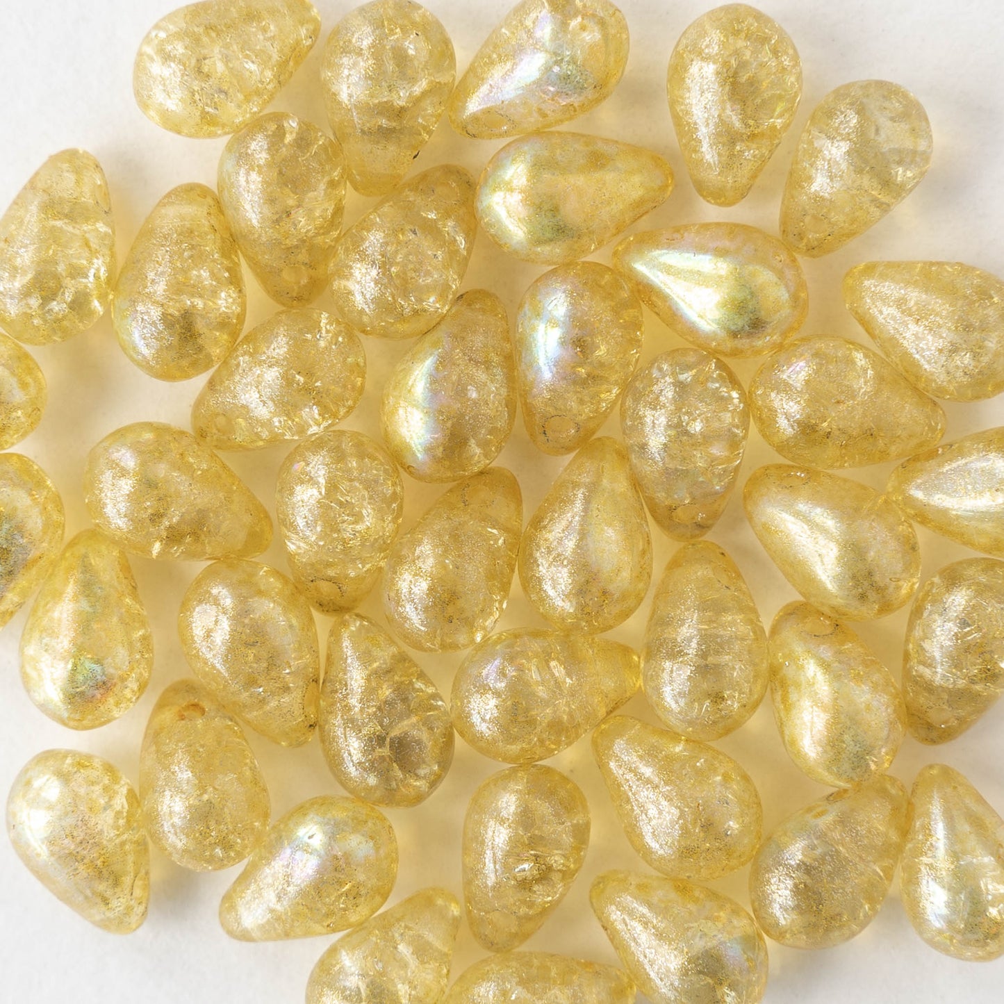 6x9mm Glass Teardrop Beads - Transparent Honey Crackle - 30 Beads