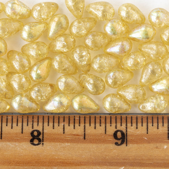 6x9mm Glass Teardrop Beads - Transparent Honey Crackle - 30 Beads