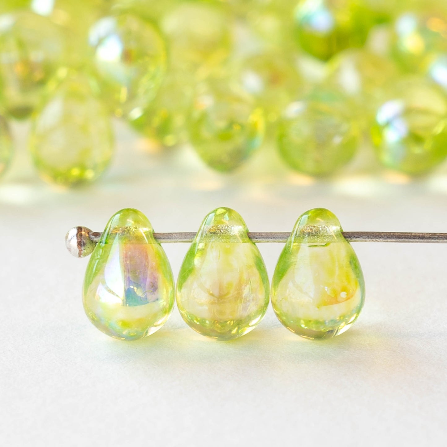 6x9mm Glass Teardrop Beads - Transparent Jonquil AB - 30 Beads