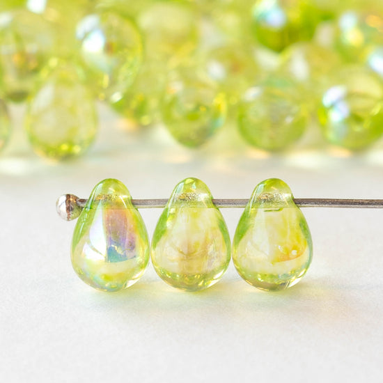 6x9mm Glass Teardrop Beads - Transparent Jonquil AB - 30 Beads