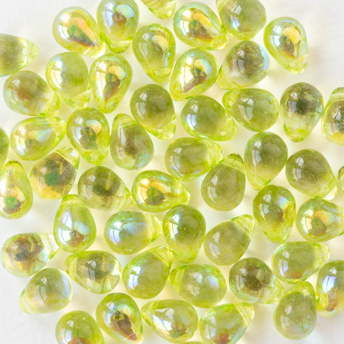 6x9mm Glass Teardrop Beads - Transparent Jonquil AB - 30 Beads