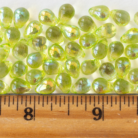 6x9mm Glass Teardrop Beads - Transparent Jonquil AB - 30 Beads