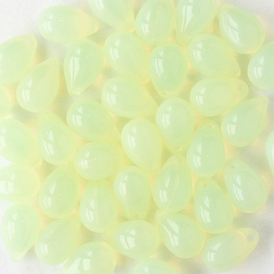 6x9mm Glass Teardrop Beads - Jonquil Opaline - 60 Beads