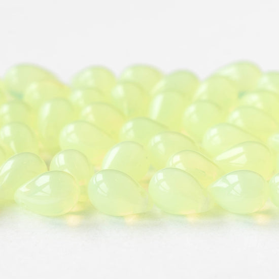 6x9mm Glass Teardrop Beads - Jonquil Opaline - 60 Beads