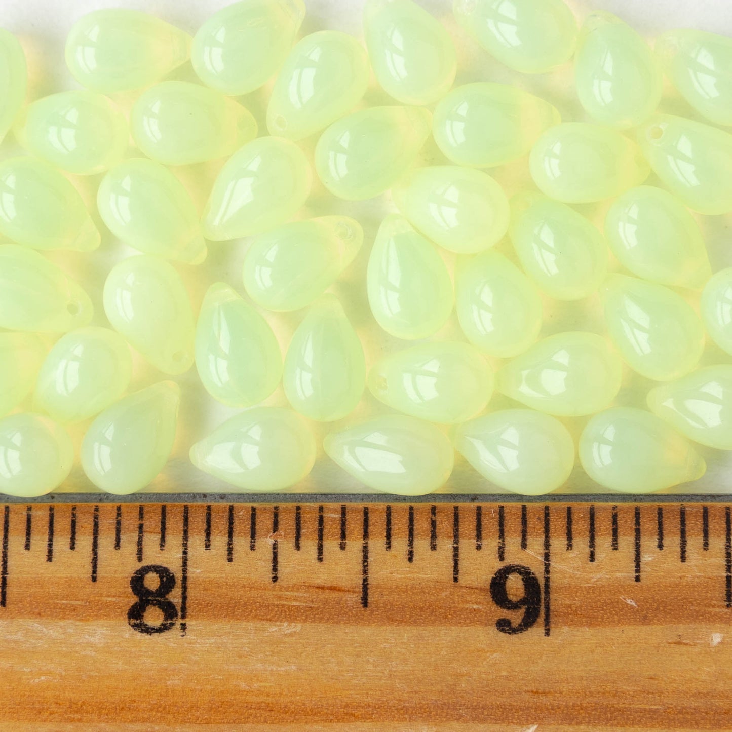 6x9mm Glass Teardrop Beads - Jonquil Opaline - 60 Beads