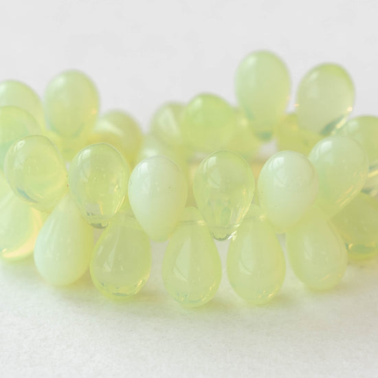 6x9mm Glass Teardrop Beads - Opaline Jonquil - 30 Beads