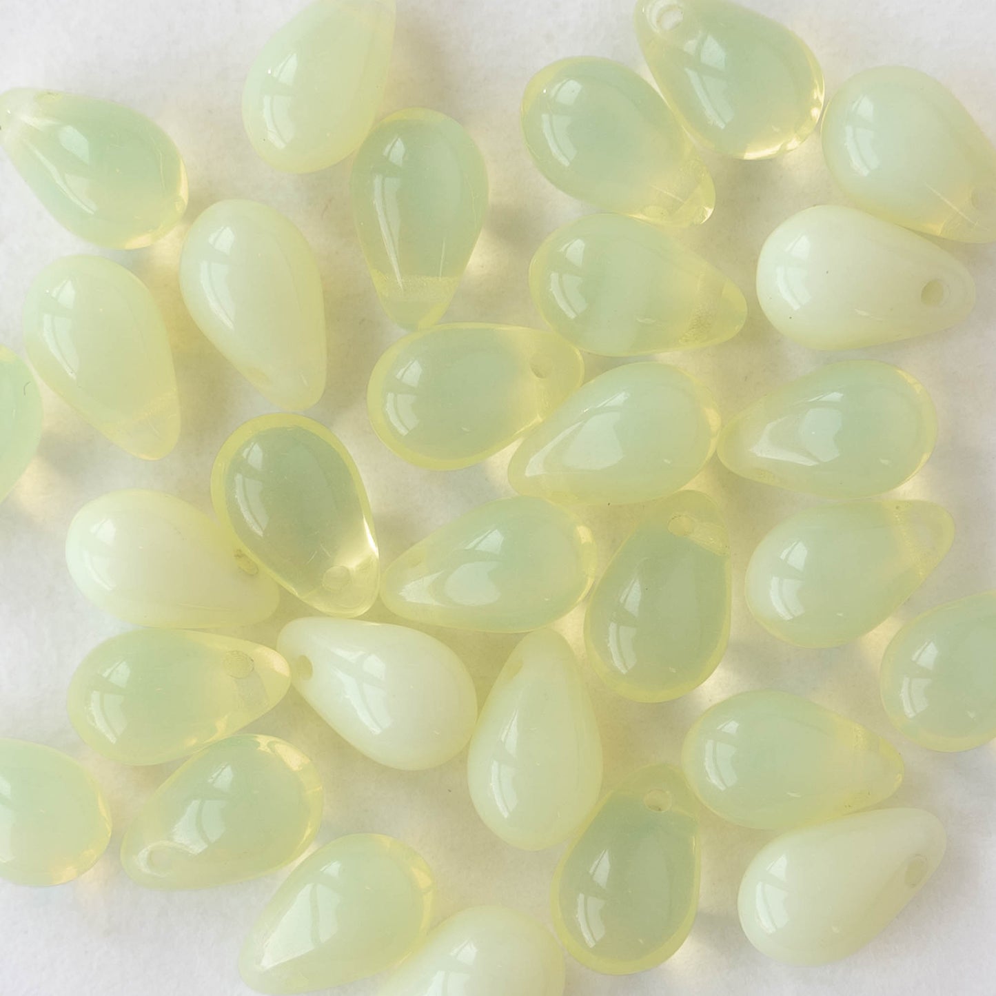 6x9mm Glass Teardrop Beads - Opaline Jonquil - 30 Beads