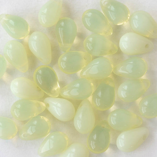 6x9mm Glass Teardrop Beads - Opaline Jonquil - 30 Beads