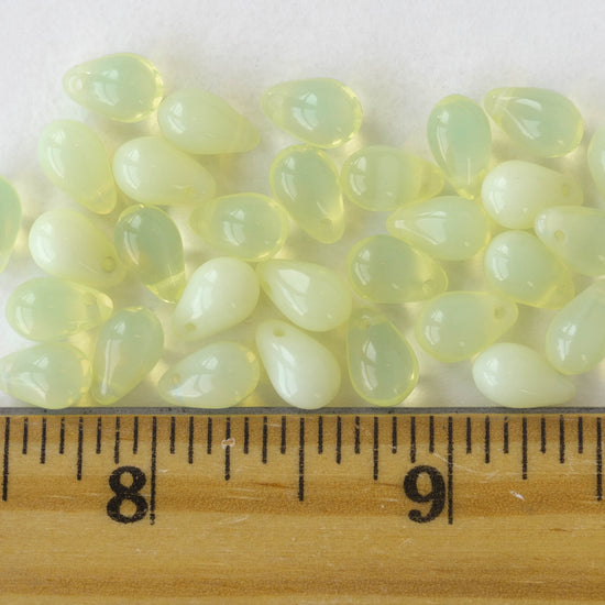 6x9mm Glass Teardrop Beads - Opaline Jonquil - 30 Beads