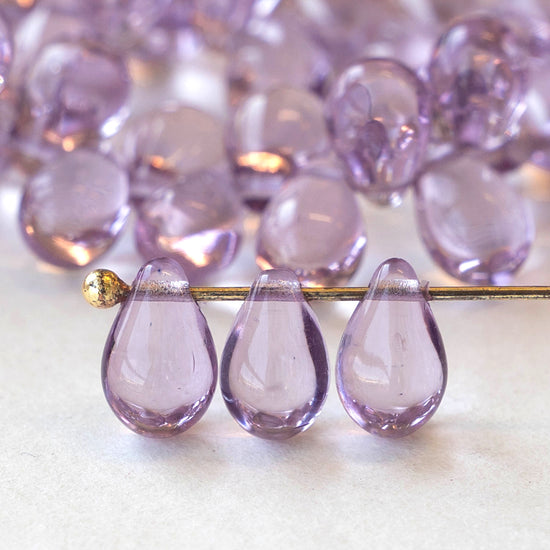 6x9mm Glass Teardrop Beads - Lilac - 60 Beads