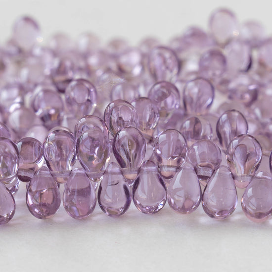 6x9mm Glass Teardrop Beads - Lilac - 60 Beads