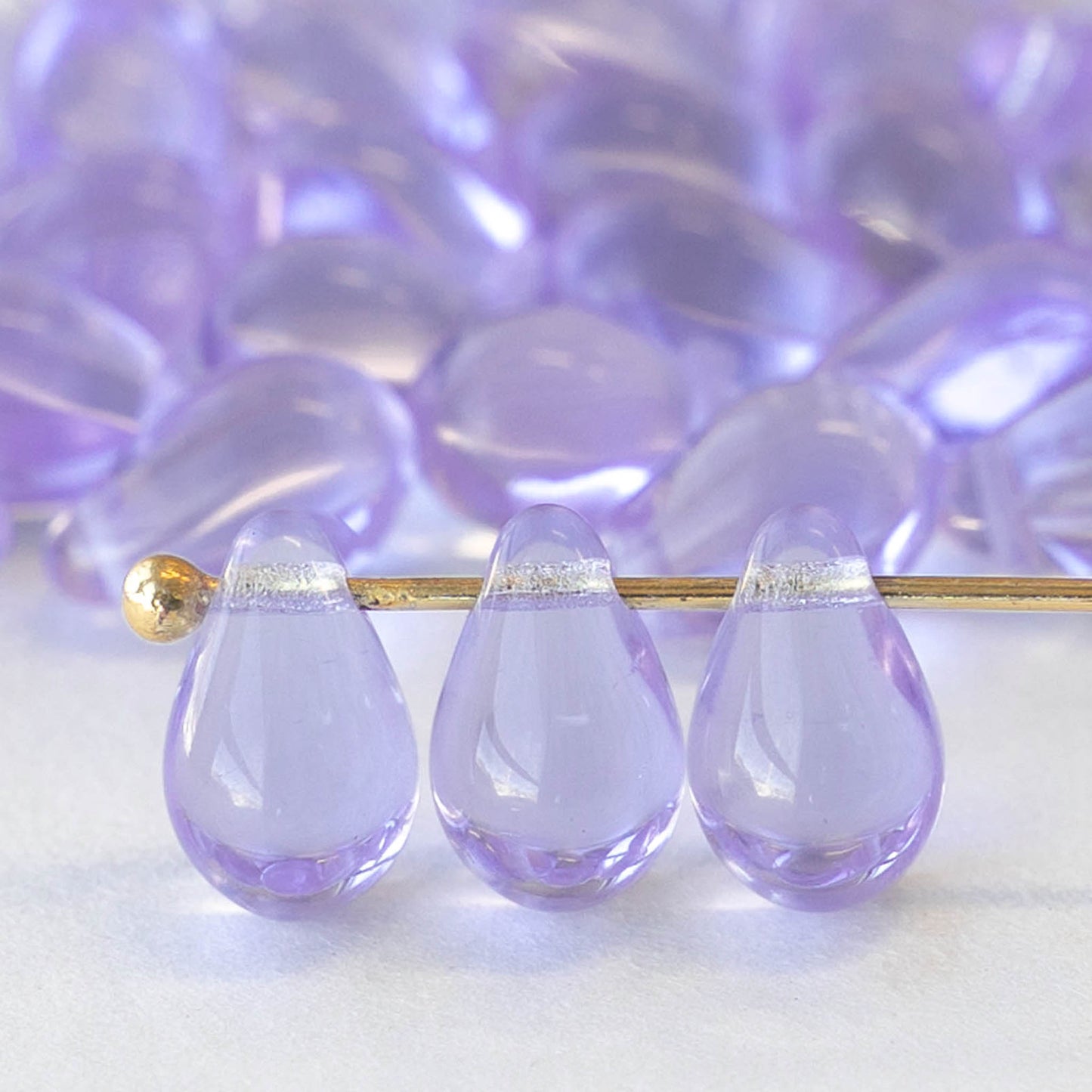 6x9mm Glass Teardrop Beads - Light Transparent Lavender - 50 Beads