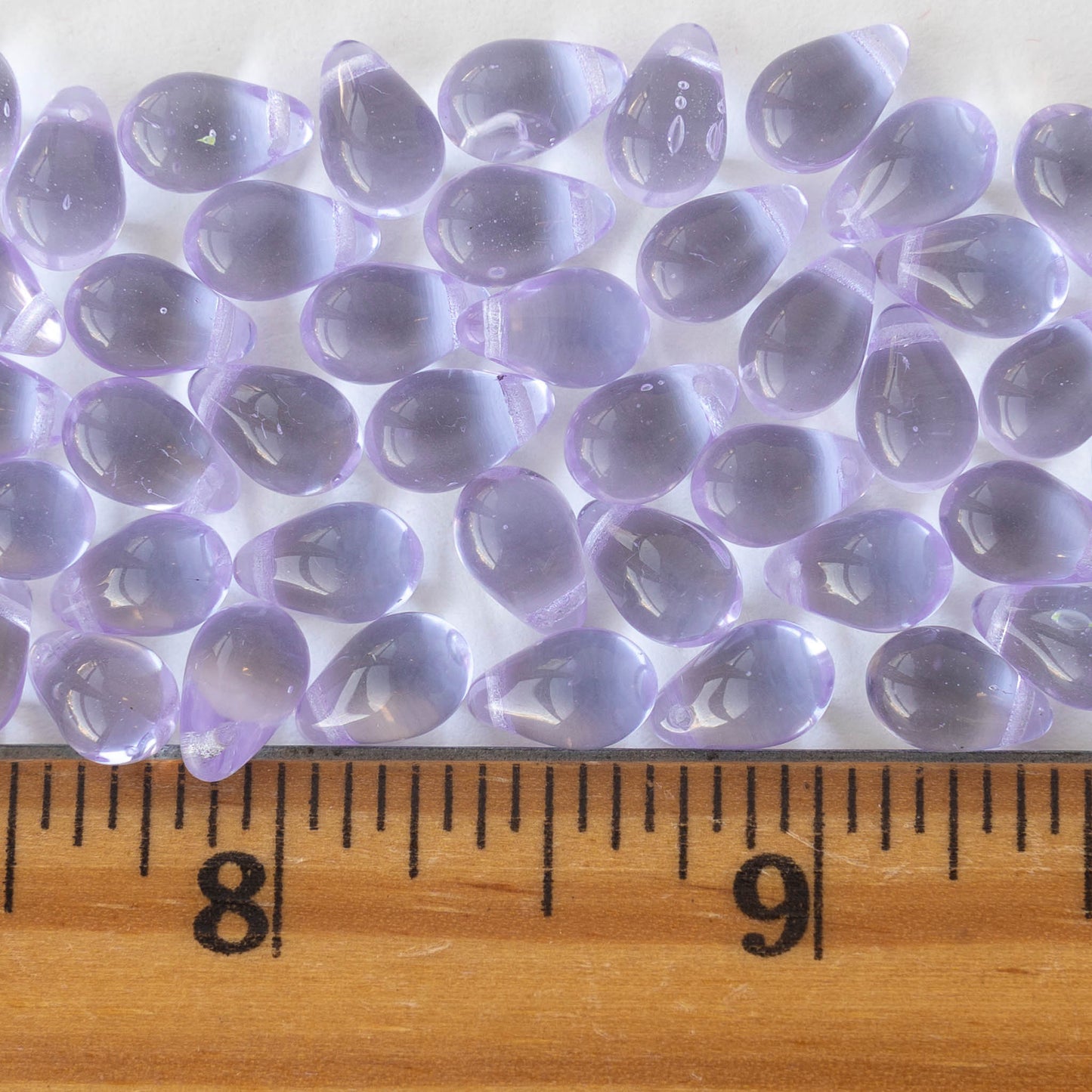 6x9mm Glass Teardrop Beads - Light Transparent Lavender - 50 Beads