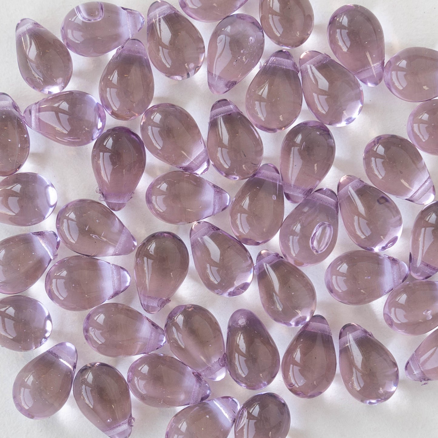 6x9mm Glass Teardrop Beads - Lilac - 60 Beads