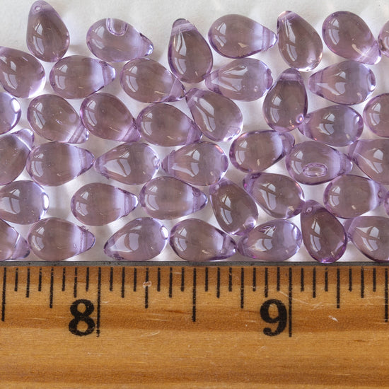 6x9mm Glass Teardrop Beads - Lilac - 60 Beads