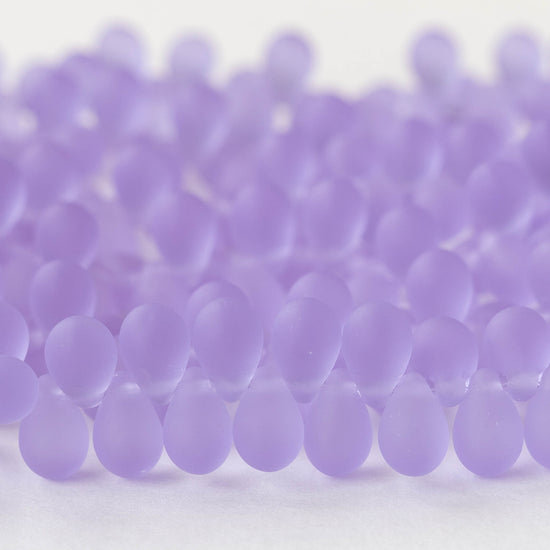 6x9mm Glass Teardrop Beads - Matte Lilac - 25 Beads