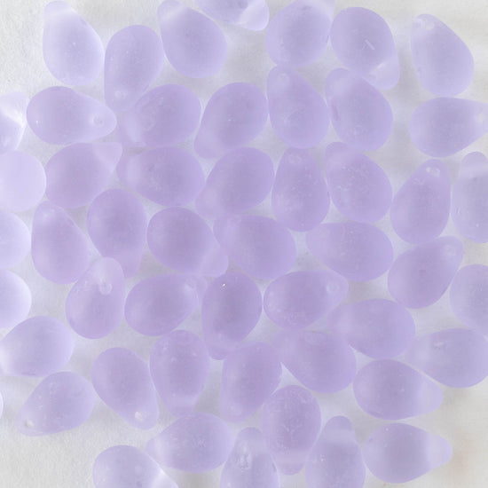 6x9mm Glass Teardrop Beads - Matte Lavender - 50 Beads