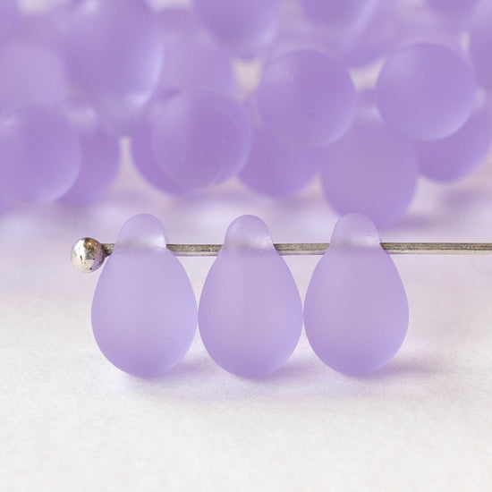 6x9mm Glass Teardrop Beads - Matte Lilac - 25 Beads