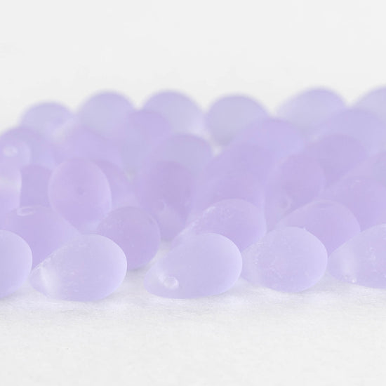 6x9mm Glass Teardrop Beads - Matte Lavender - 50 Beads