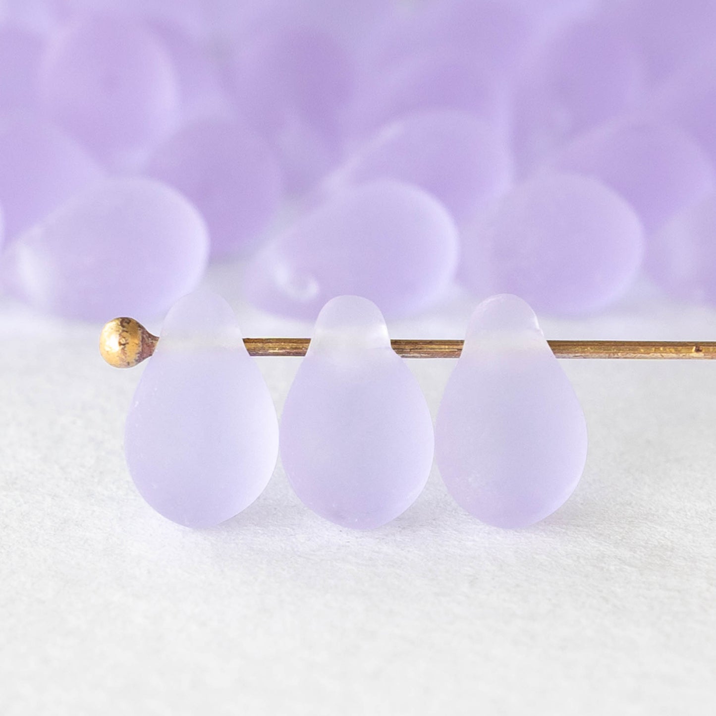 6x9mm Glass Teardrop Beads - Matte Lavender - 50 Beads