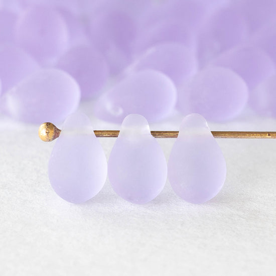 6x9mm Glass Teardrop Beads - Matte Lavender - 50 Beads