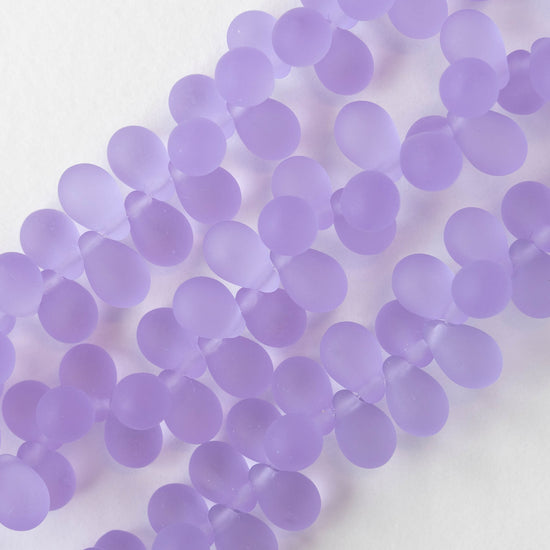 6x9mm Glass Teardrop Beads - Matte Lilac - 25 Beads