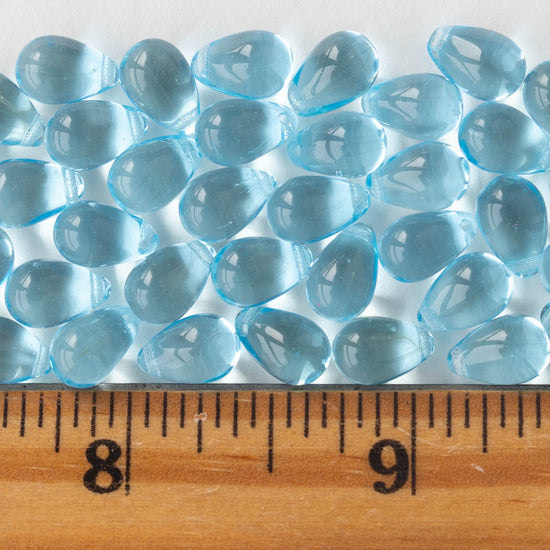 6x9mm Glass Teardrop Beads - Lt. Aqua - 50 Beads