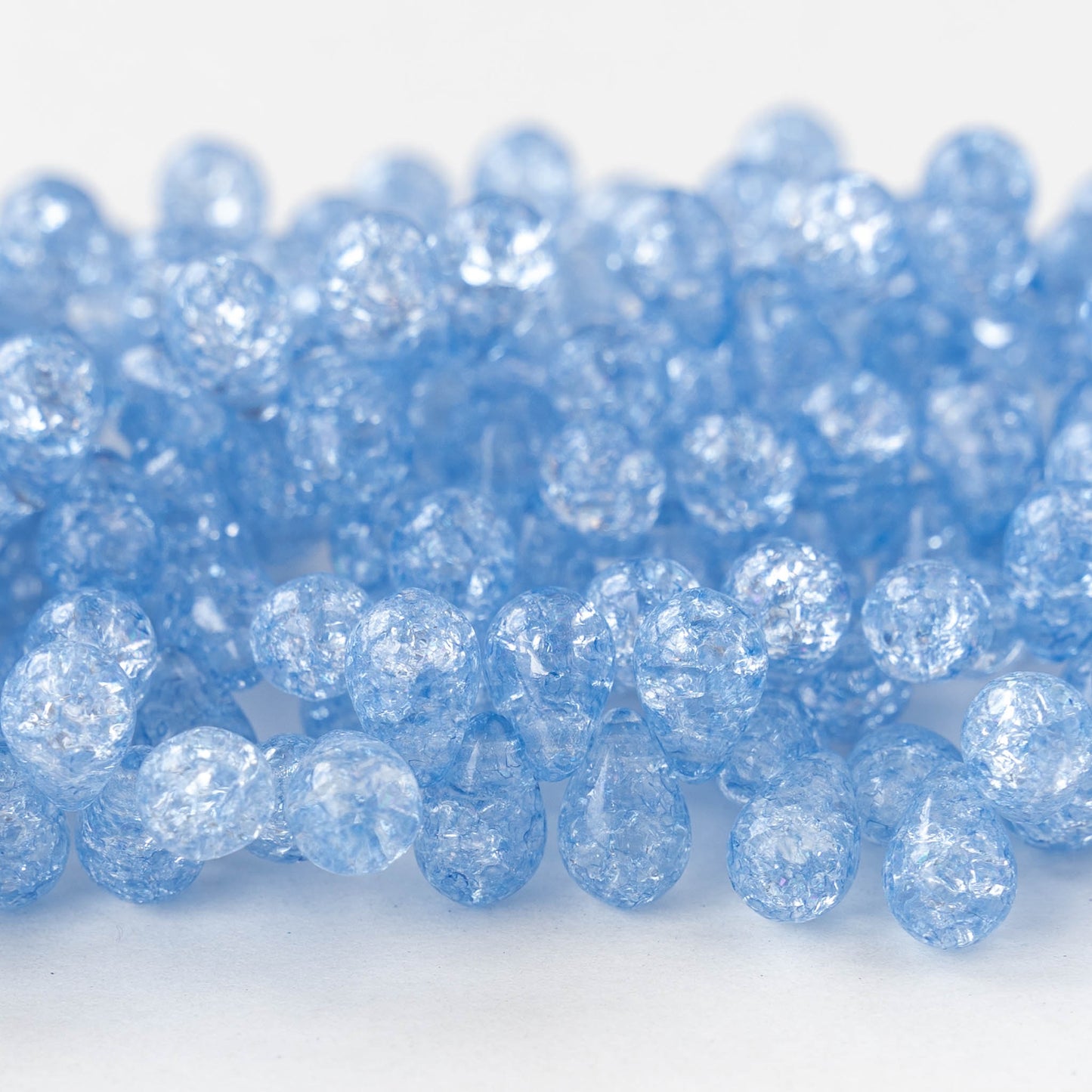 6x9mm Glass Teardrop Beads - Lt Blue Crackle  - 50 Beads