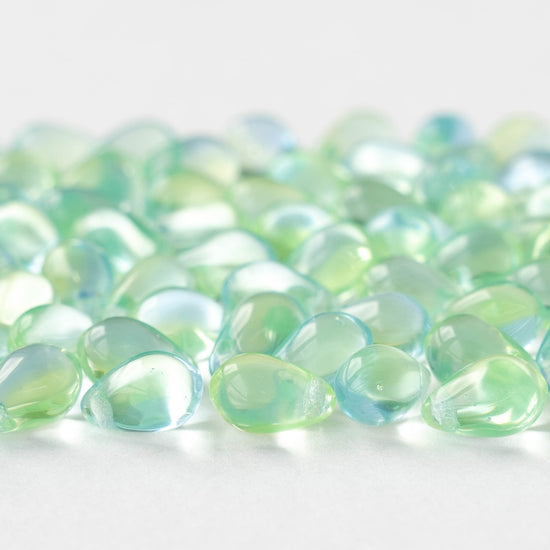 6x9mm Glass Teardrop Beads - Light Blue and Green Mix - 30 Beads