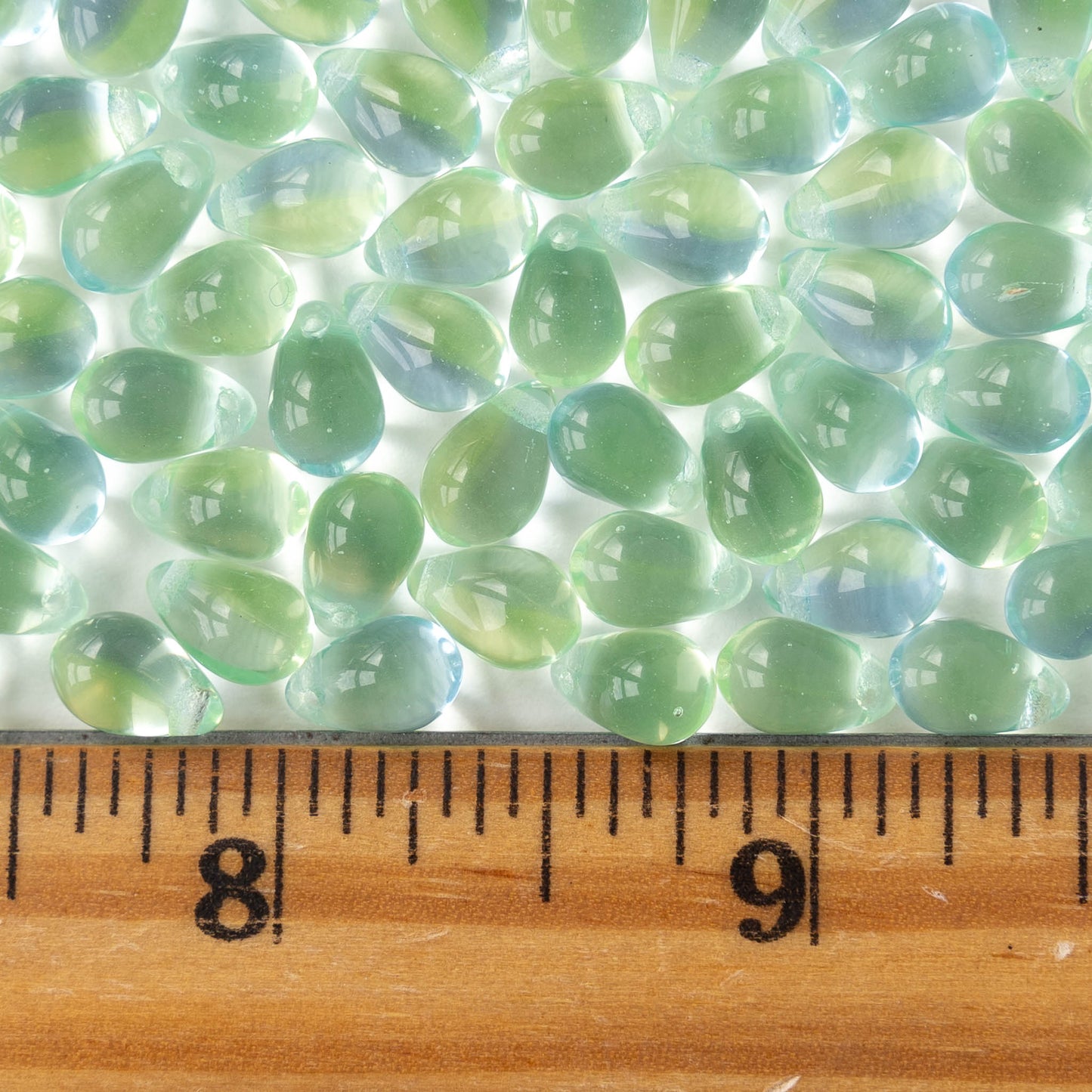 6x9mm Glass Teardrop Beads - Light Blue and Green Mix - 30 Beads