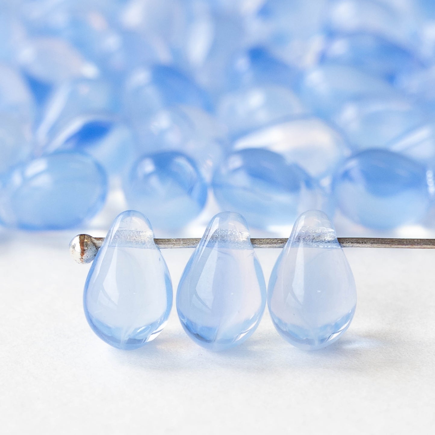 6x9mm Glass Teardrop Beads - Transparent Light Blue Mix - 30 Beads