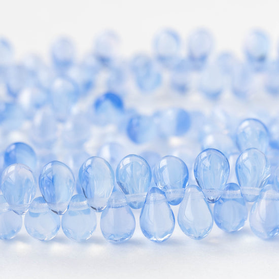 6x9mm Glass Teardrop Beads - Transparent Light Blue Mix - 30 Beads