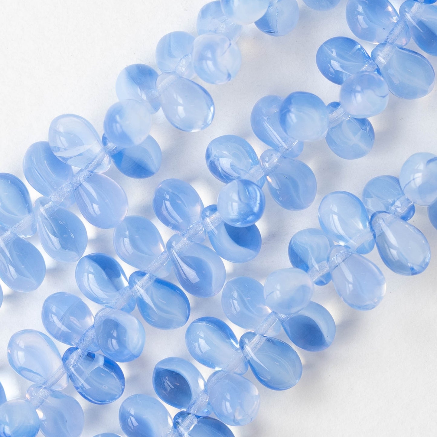 6x9mm Glass Teardrop Beads - Transparent Light Blue Mix - 30 Beads