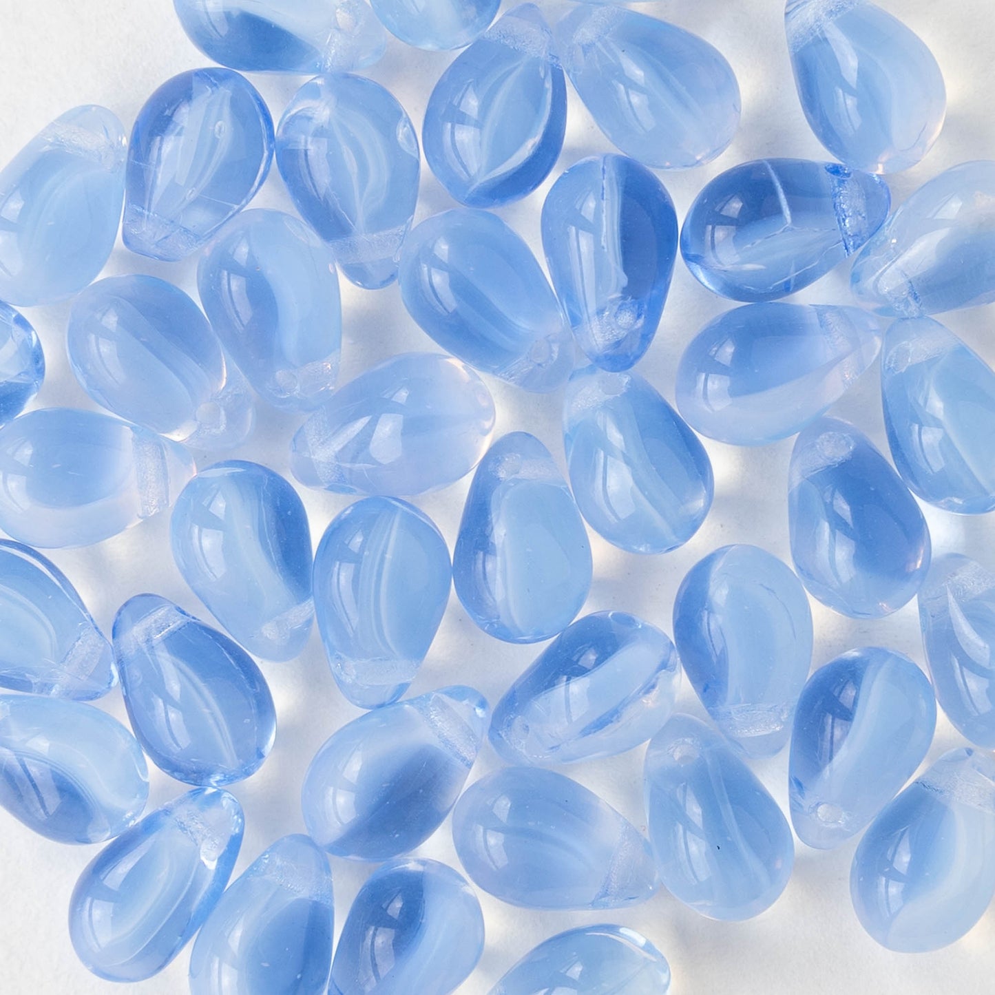 6x9mm Glass Teardrop Beads - Transparent Light Blue Mix - 30 Beads