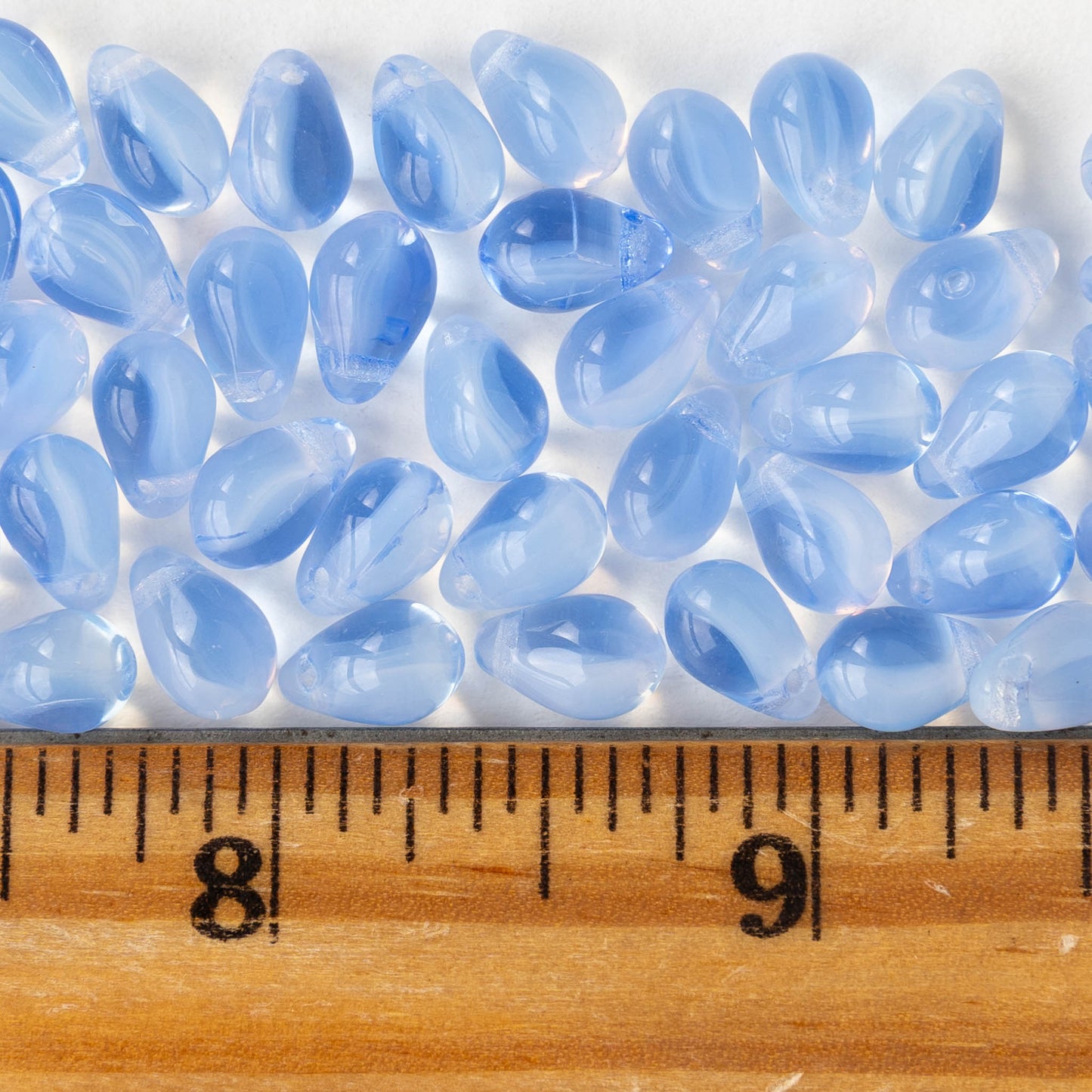 6x9mm Glass Teardrop Beads - Transparent Light Blue Mix - 30 Beads