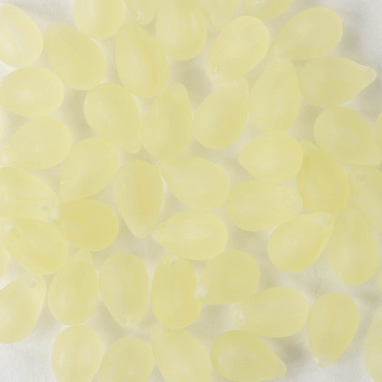 6x9mm Glass Teardrop Beads - Light Jonquil Yellow Matte - 30 Beads