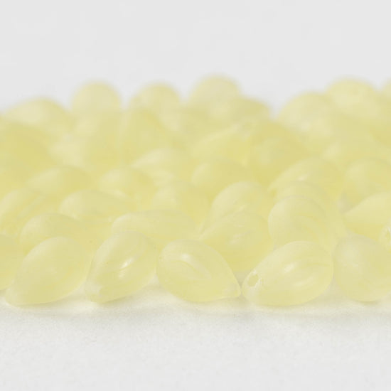 6x9mm Glass Teardrop Beads - Light Jonquil Yellow Matte - 30 Beads