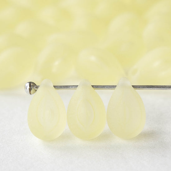 6x9mm Glass Teardrop Beads - Light Jonquil Yellow Matte - 30 Beads