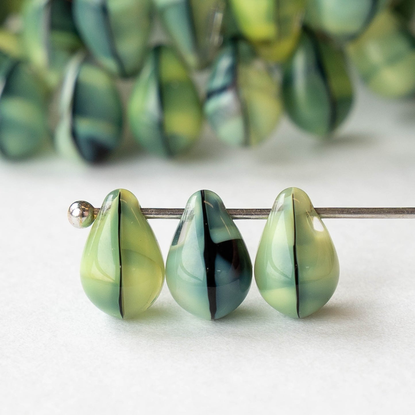 6x9mm Glass Teardrop Beads - Yellow Tiger's Eye - 25 Beads
