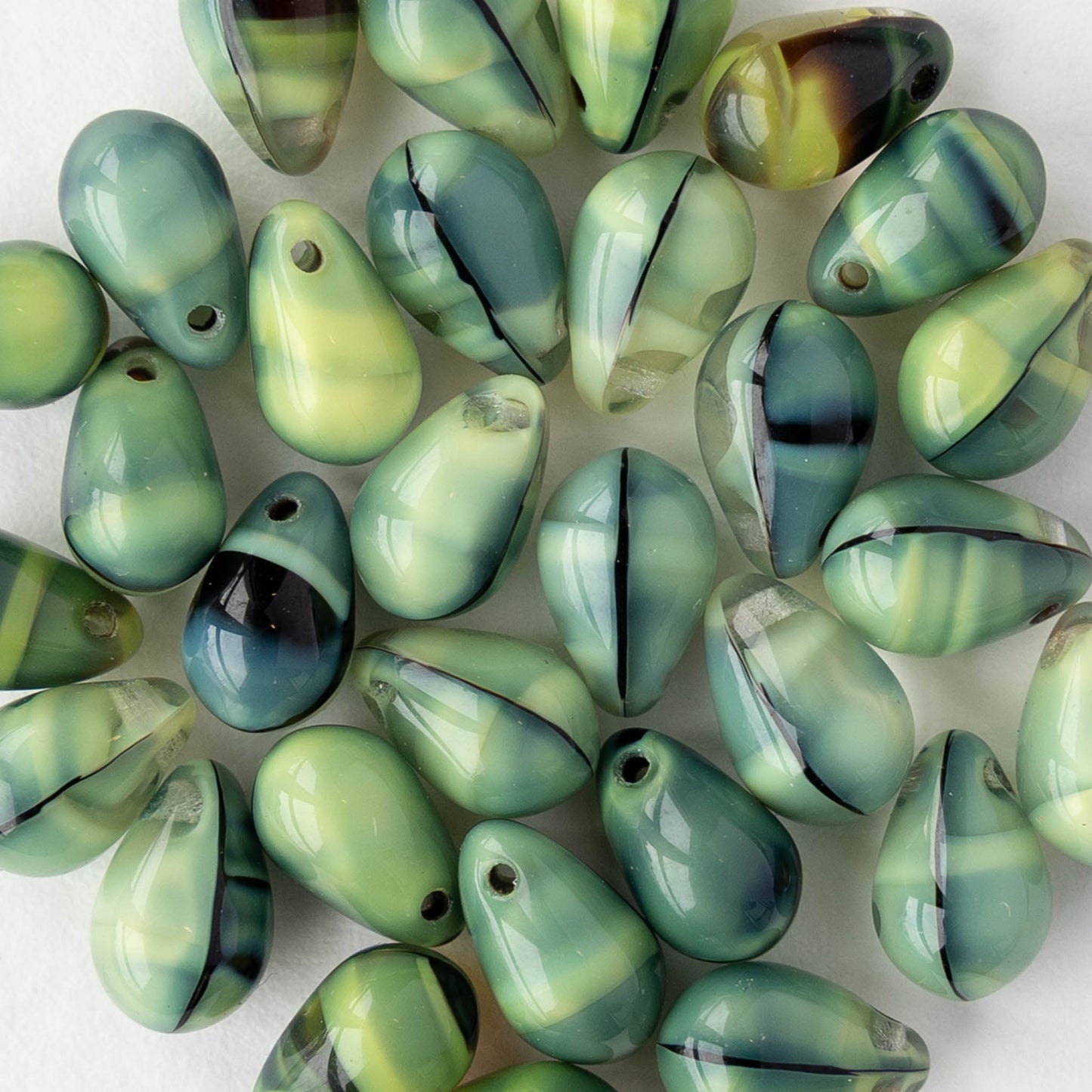 6x9mm Glass Teardrop Beads - Yellow Tiger's Eye - 25 Beads
