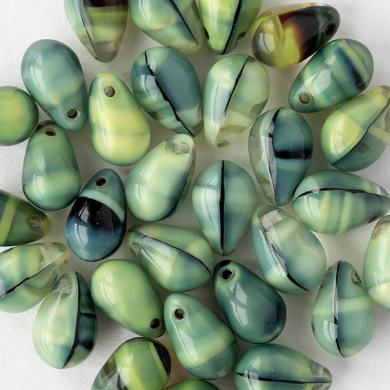 6x9mm Glass Teardrop Beads - Yellow Tiger's Eye - 25 Beads
