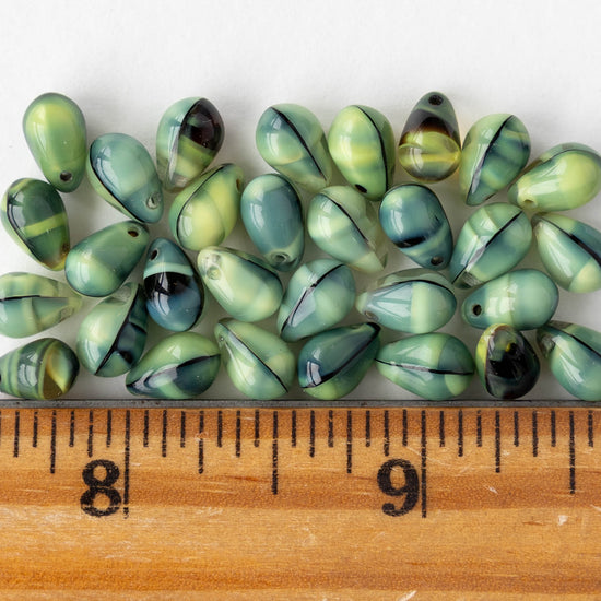6x9mm Glass Teardrop Beads - Yellow Tiger's Eye - 25 Beads