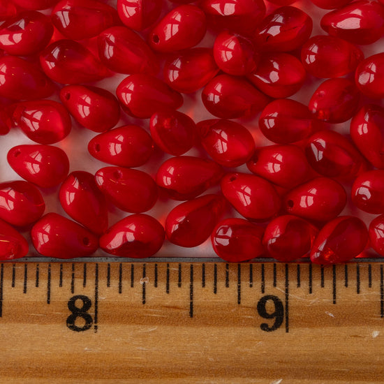 Load image into Gallery viewer, 6x9mm Glass Teardrop Beads - Red Crystal Mix - 40 Beads

