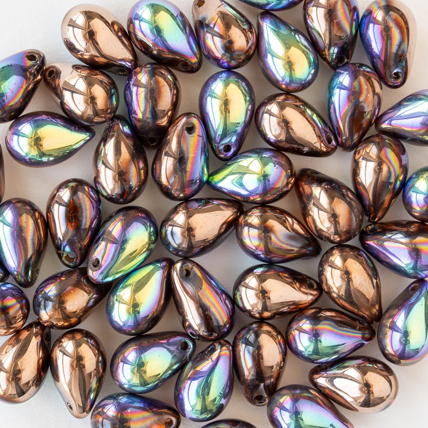 6x9mm Glass Teardrop Beads - Metallic Copper AB - 30 Beads