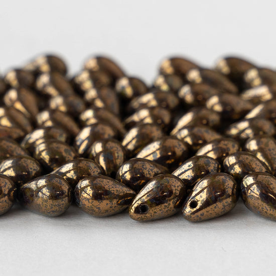 Load image into Gallery viewer, 6x9mm Glass Teardrop Beads - Antiqued Bronze - 30 Beads
