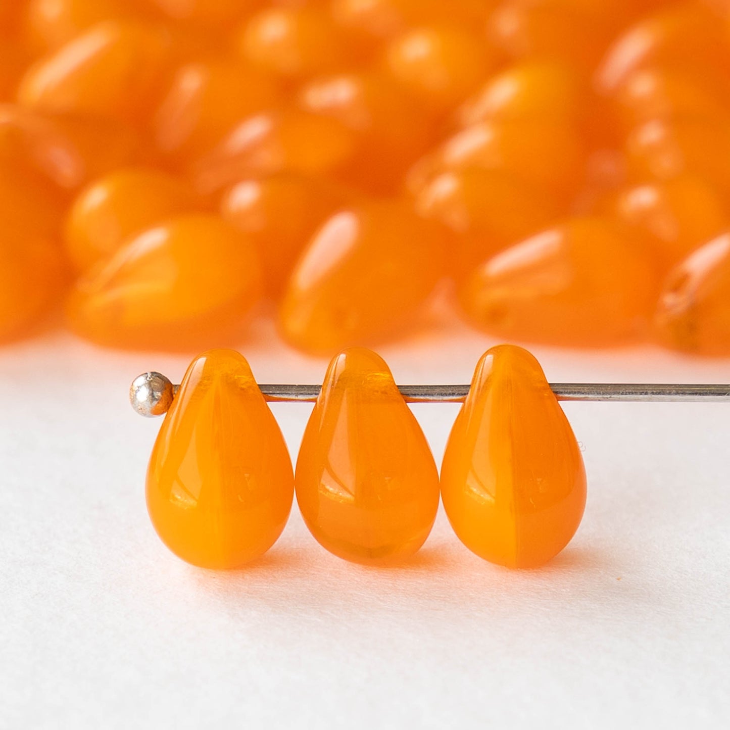 6x9mm Glass Teardrop Beads - Orange - 40 Beads